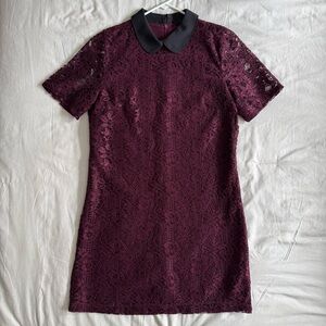 Elegant Burgundy Lace Dress with Black Collar